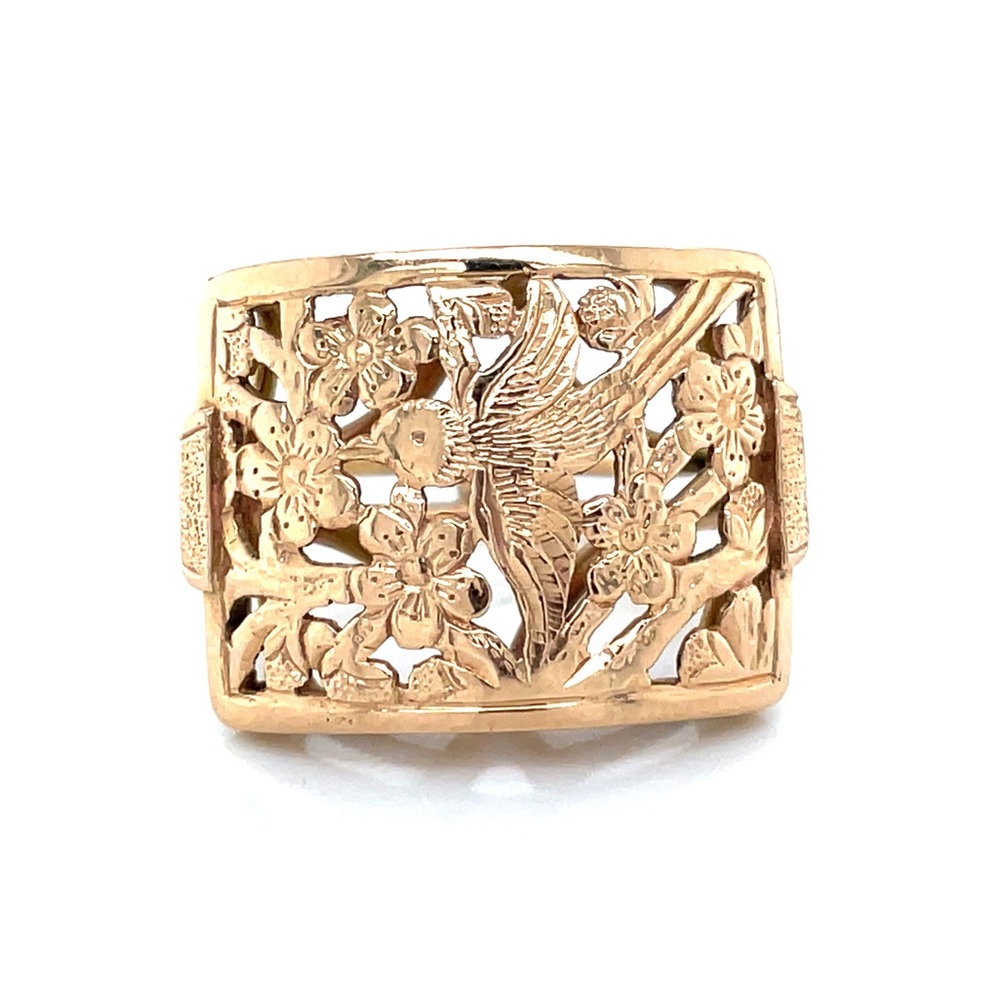 Ming’s Hawaii Bird on a Plum Blossom Tree Cutout 14K Square Ring - Picture 9 of 11